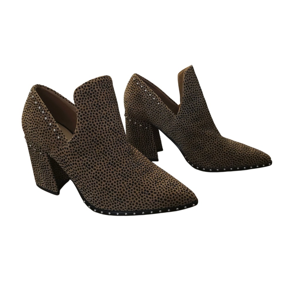 Gianni Bini Leopard Daveigh Suede 8.5 Studded Ankle Booties Block Heel Rocker